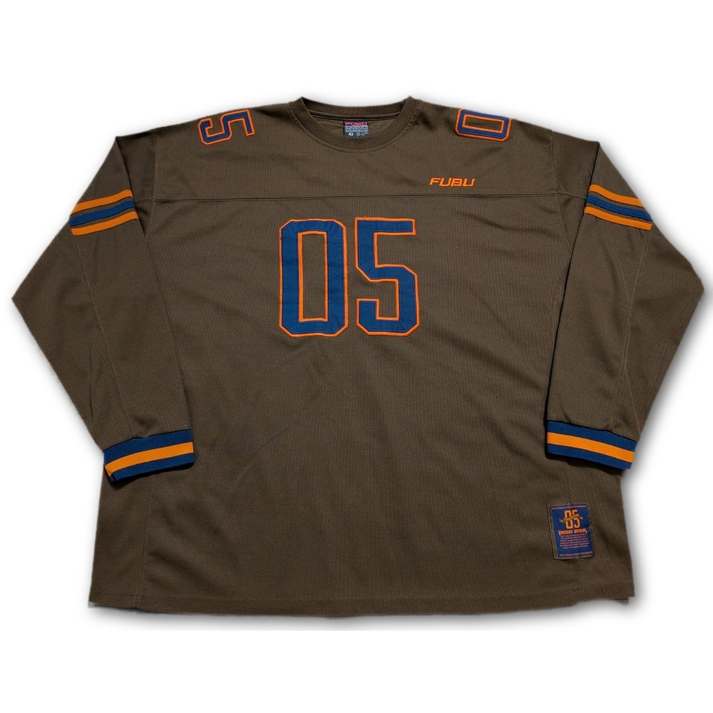 Fubu Official Mens 4XL Activewear Top Brown Blue Orange Long Sleeve Jersey Y2K